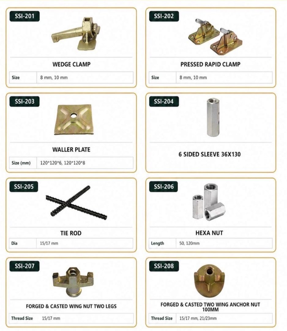 Formwork Accessories specification sheet