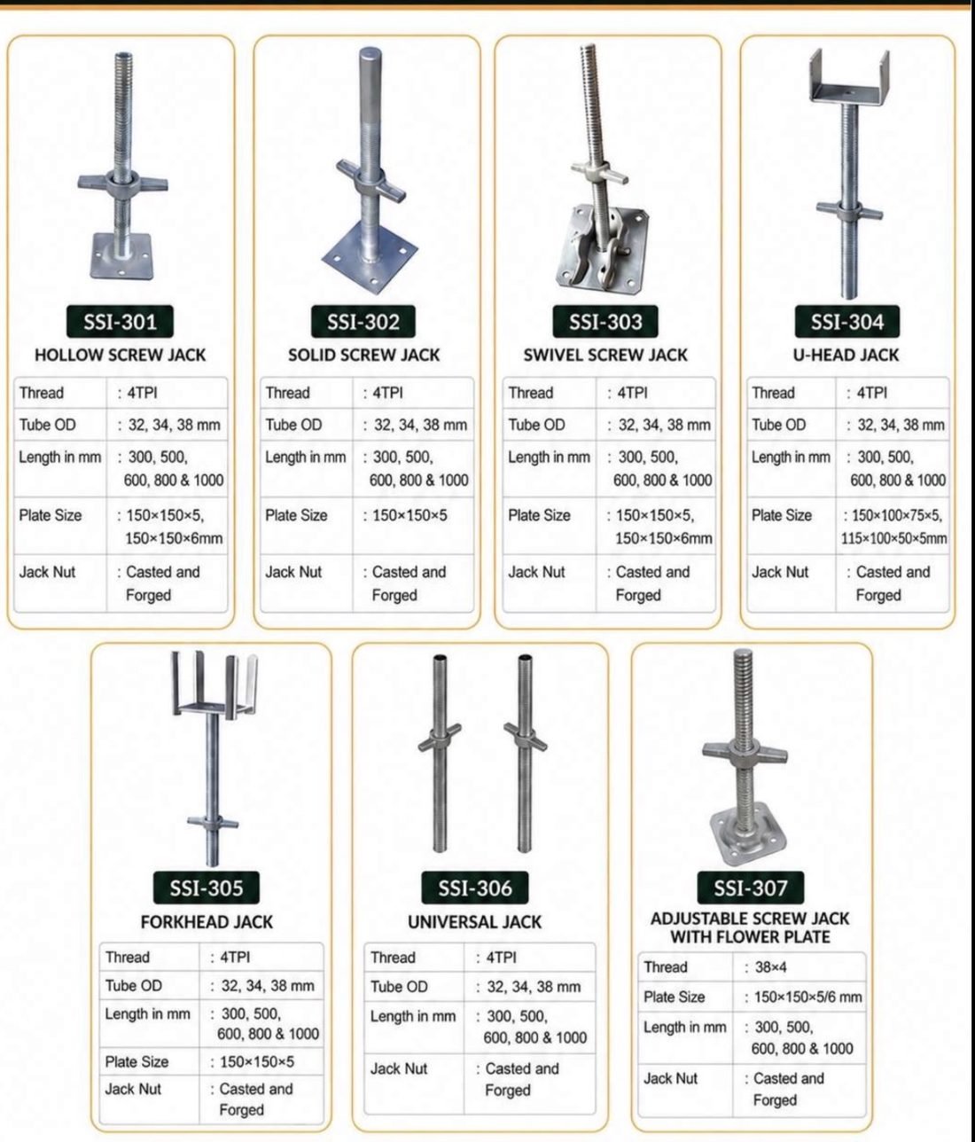 Screw Jacks and Base Plates specification sheet